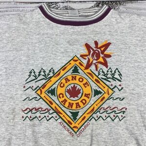 VTG Canoe Canada Crewneck Sweatshirt L-XL Gray Heather Ringer Atikokan Ontario
